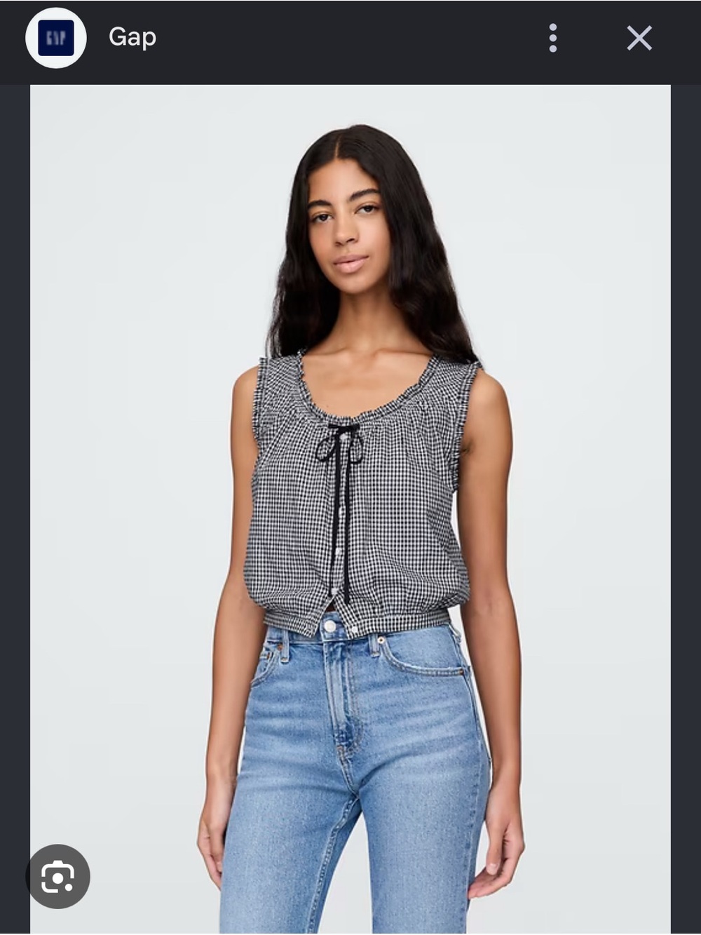 Gap Doen Women's Black & White Gingham Tie-Front Sleeveless Top - 100% cotton